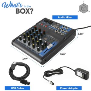 Pyle Professional Audio Mixer Sound Board Console System Interface 4 Channel Digital USB Bluetooth MP3 Computer Input 48V Phantom Power Stereo DJ Studio Streaming FX 16-Bit DSP Processor - PMXU43BT.5