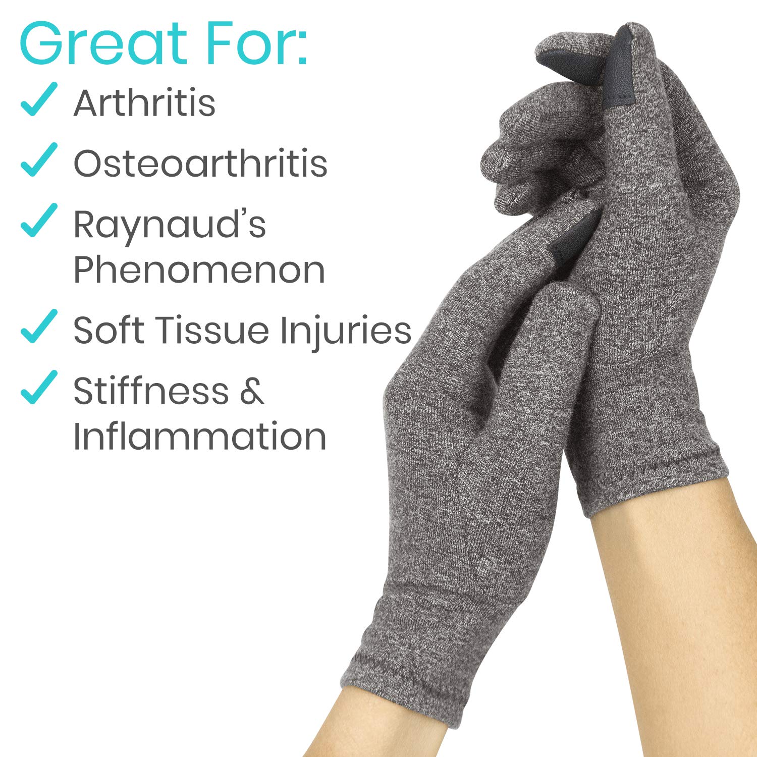 Vive Compression Arthritis Gloves - Comfortable Fit for Men and Women - Full Finger for Rheumatoid, Osteoarthritis