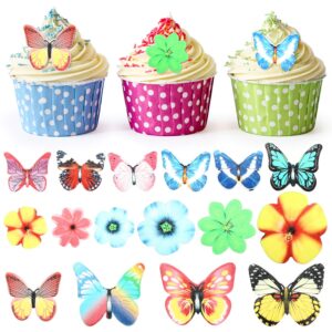 bbto 100 pieces edible flower cupcake toppers and butterfly cake decorations mixed size realistic dessert food decor for baby shower wedding anniversary kids girls women birthday party favors supplies