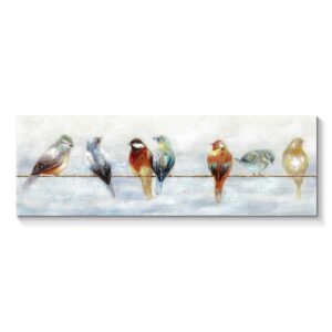 tar tar studio bird canvas wall art painting: abstract animal artwork hand painted picture for living room (45''w x 15''h, multiple sizes)