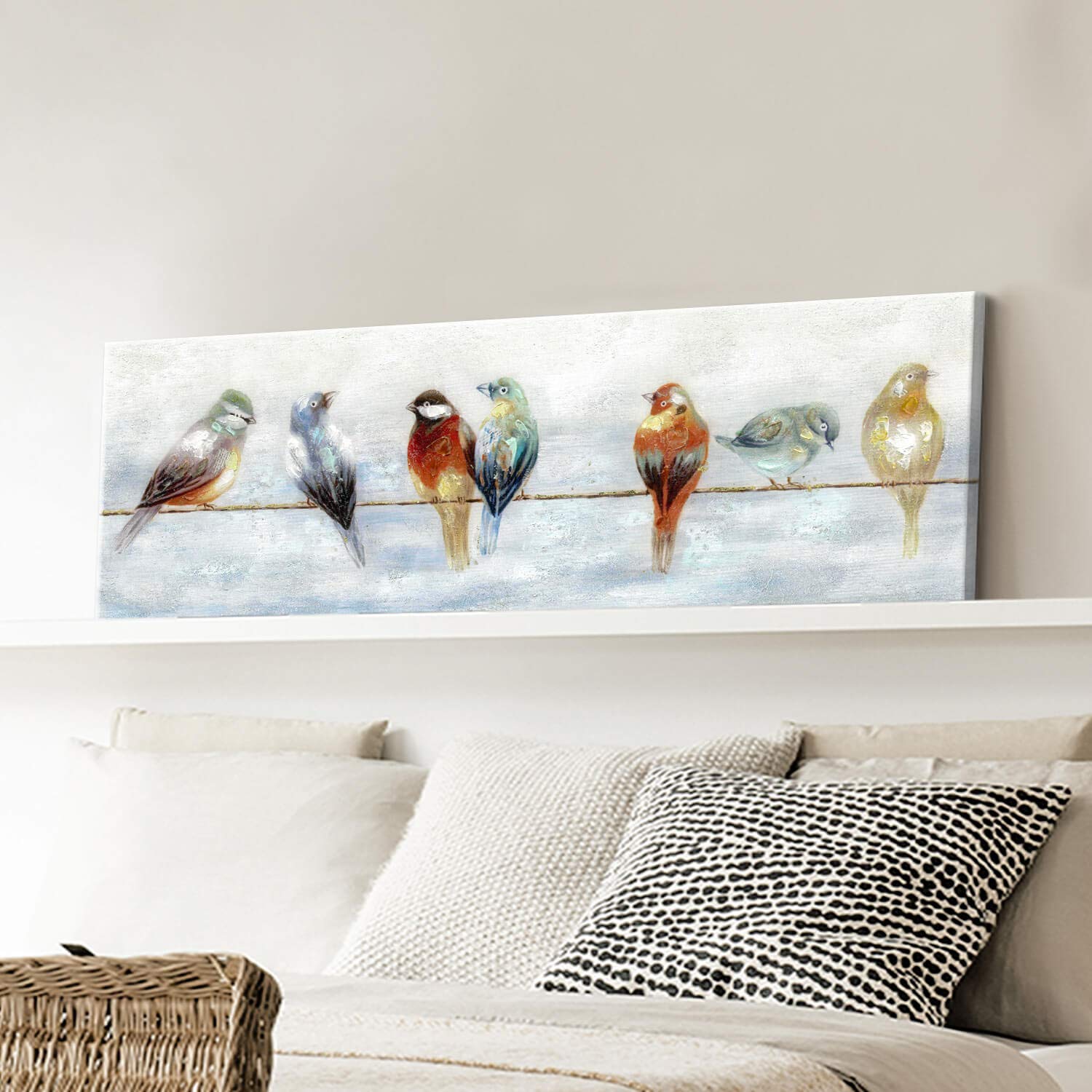 TAR TAR STUDIO Bird Canvas Wall Art Painting: Abstract Animal Artwork Hand Painted Picture for Living Room (45''W x 15''H, Multiple Sizes)
