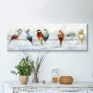 TAR TAR STUDIO Bird Canvas Wall Art Painting: Abstract Animal Artwork Picture for Living Room (36''W x 12''H, Multiple Sizes)