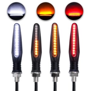 livtee super bright 4pcs motorcycle indicators flowing turn signal brake lights & daytime running lights 12v for motorbike scooter quad cruiser off road, white/red/amber