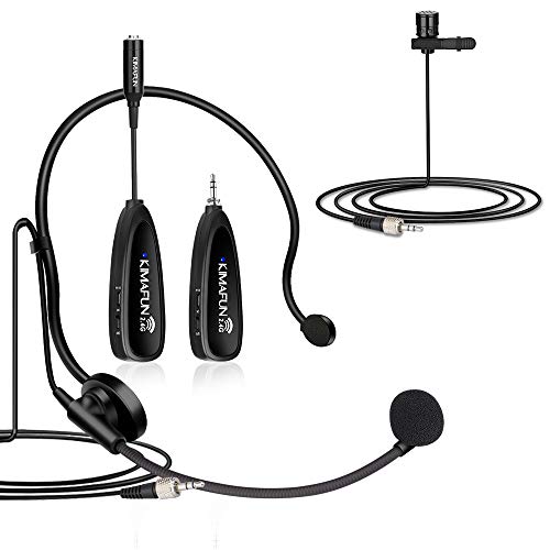 KIMAFUN Wireless Microphone System, 2.4G Wireless Headset and Lavalier Lapel Microphones for iPhone, Android Phone, Laptop and Speaker, Designed for Teaching, Recording, Vlog, Broadcast, G102-3