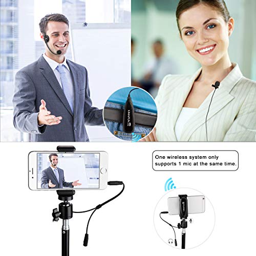 KIMAFUN Wireless Microphone System, 2.4G Wireless Headset and Lavalier Lapel Microphones for iPhone, Android Phone, Laptop and Speaker, Designed for Teaching, Recording, Vlog, Broadcast, G102-3