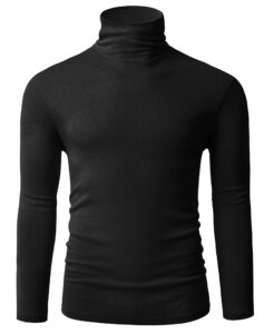 tapulco long sleeve thermal high neck top for men, undershirts turtleneck pure color pullover cozy sweater lightweight t-shirts for prom black large