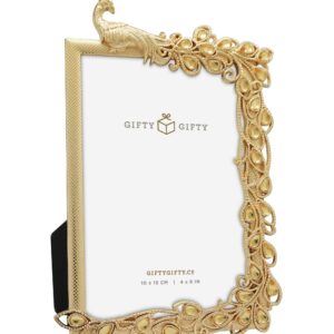 GIFTY GIFTY Jeweled Peacock Photo Frame / 4x6 In | For Vertical Display on Tabletops | Perfect for Home Decor, Wedding, Vacation, Graduation, Or Any Milestone Photos (Bronze) Gift Box