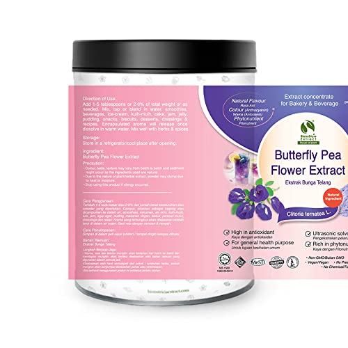 Butterfly Pea Flower Extract - Bionutricia Extract Natural Asian Gourmet Standardized Fresh Beverage or Bakery Ingredient, Natural Flavor, Natural Color- Powder for Smoothie, Tea (200g)