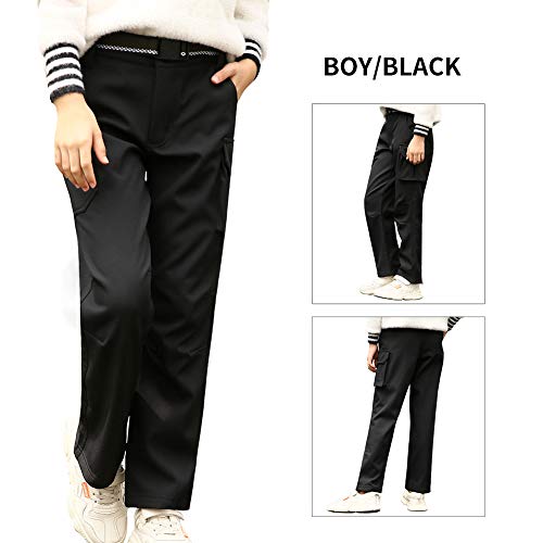 JOMLUN Boy's Fleece Lined Hiking Pants Waterproof Windproof Warm Soft Shell Outdoor Cargo Pants Snow Ski Walking Trousers