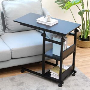 bonzy home side table with wheels, height adjustable snack end table with storage shelf, under the sofa overbed table for sofa couch,living room,bedroom & small spaces