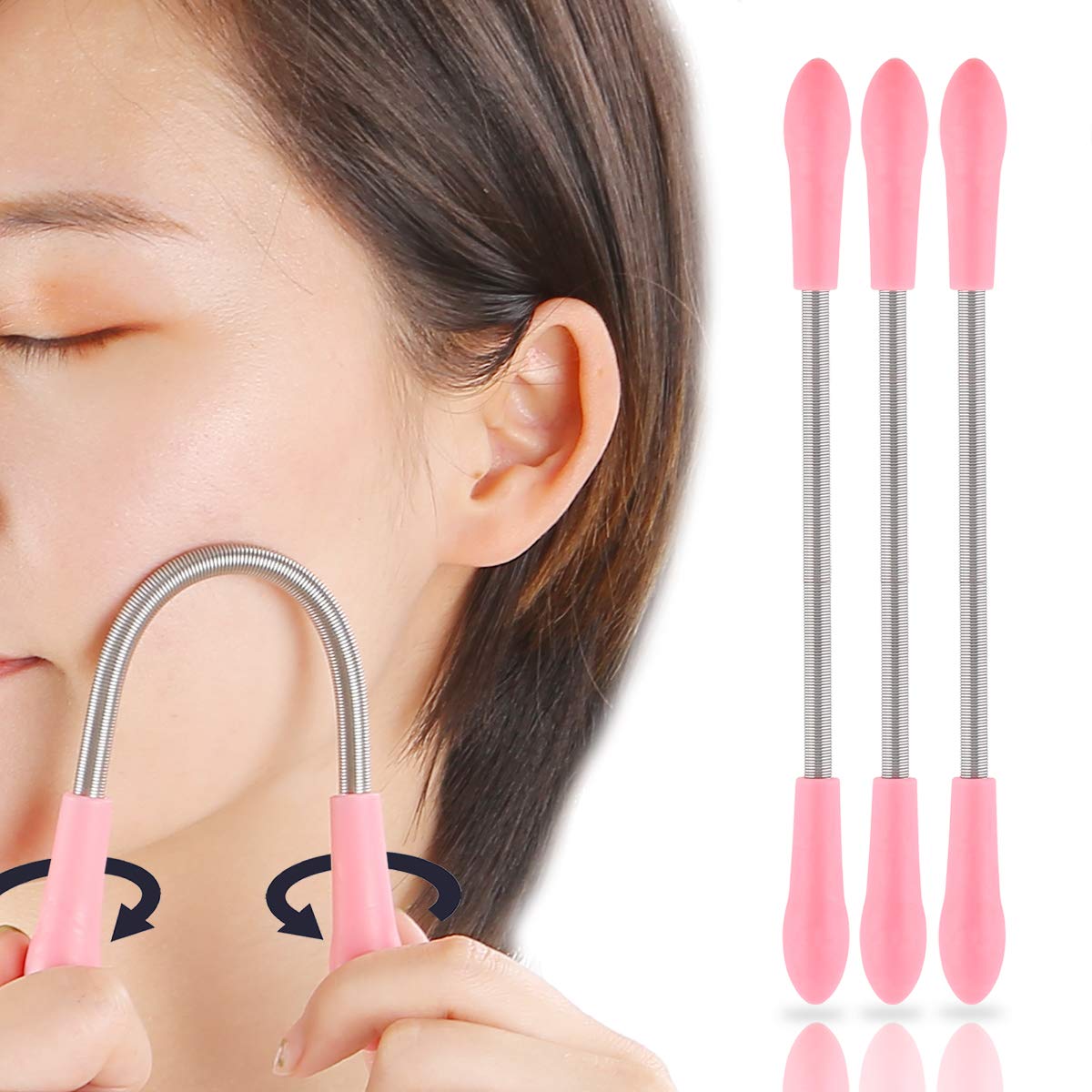 Dr.Nail Facial Hair Remover for Women,3Pcs Hair Remover Spring Threading Tool (Pink)