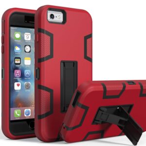luckycat iphone 6s case, iphone 6 case, kickstand case for iphone 6s, anti-scratch anti-fingerprint heavy duty protection shockproof rugged cover for 4.7inch iphone 6s, red