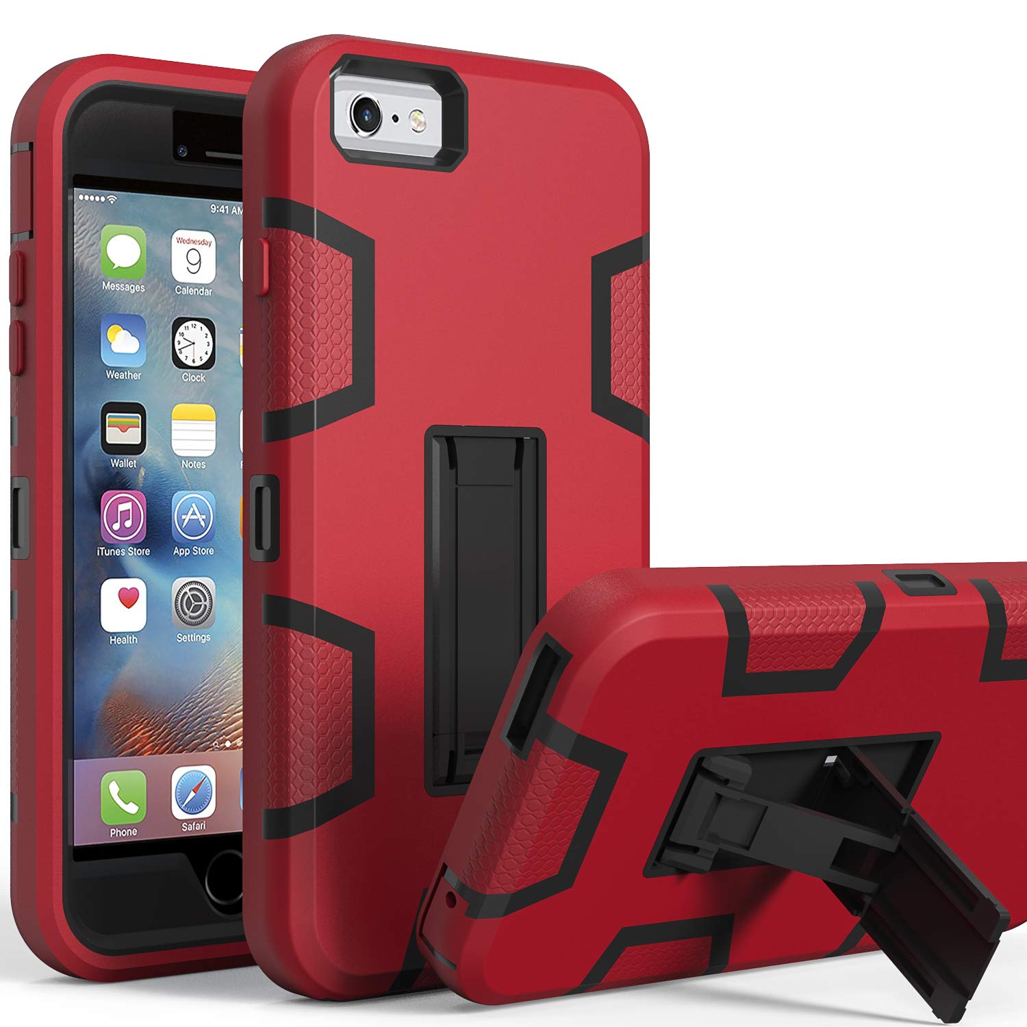 LUCKYCAT iPhone 6s Case, iPhone 6 Case, Kickstand Case for iPhone 6s, Anti-Scratch Anti-Fingerprint Heavy Duty Protection Shockproof Rugged Cover for 4.7inch iPhone 6s, Red