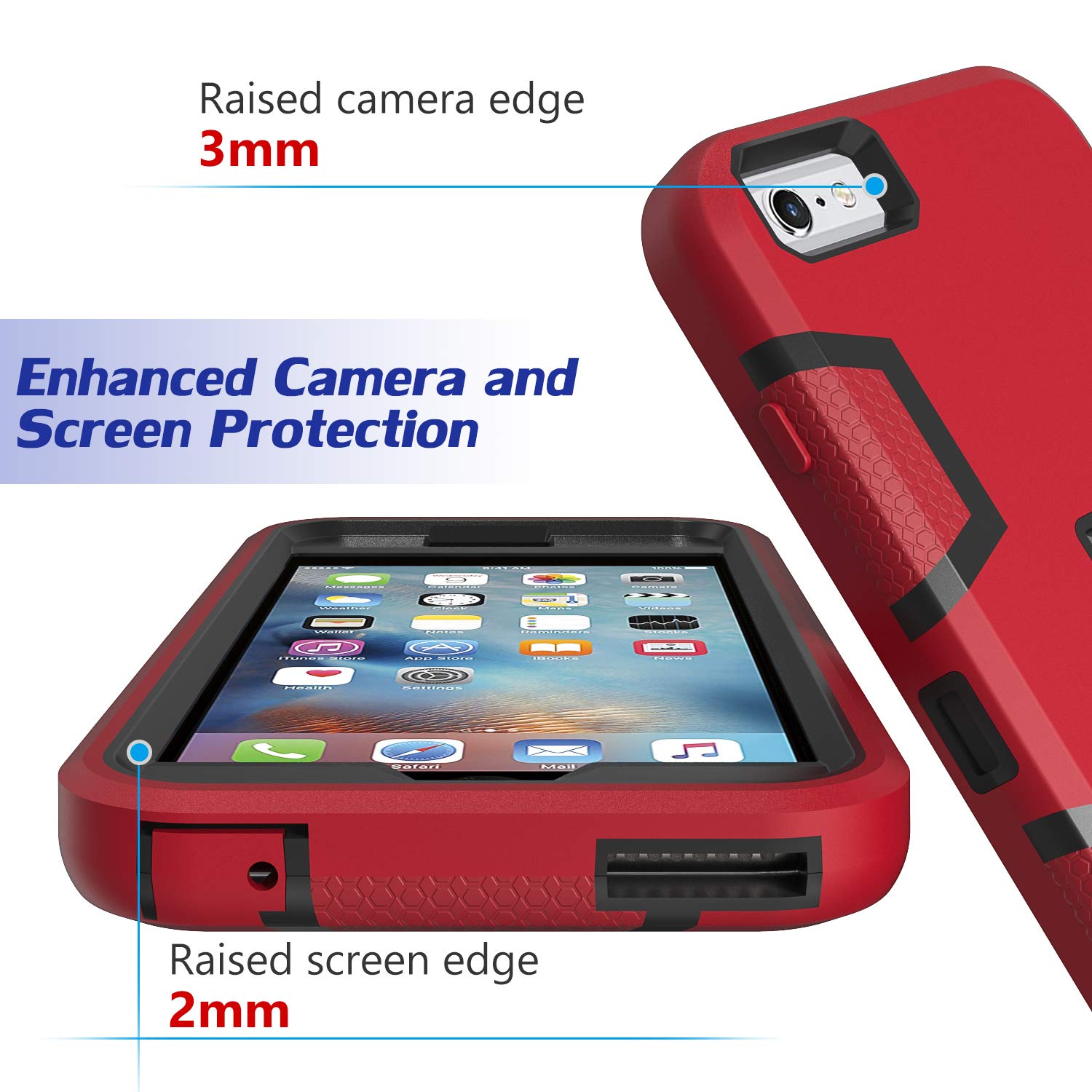 LUCKYCAT iPhone 6s Case, iPhone 6 Case, Kickstand Case for iPhone 6s, Anti-Scratch Anti-Fingerprint Heavy Duty Protection Shockproof Rugged Cover for 4.7inch iPhone 6s, Red