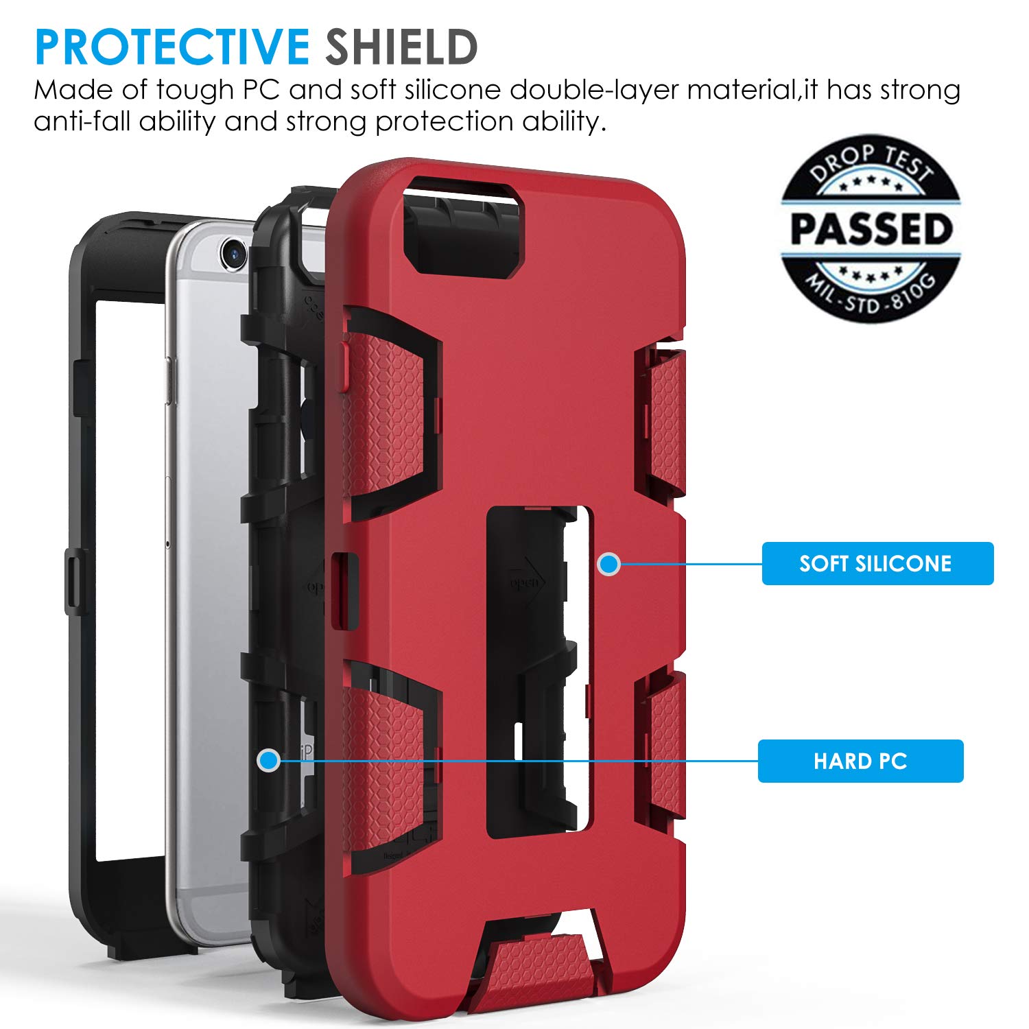 LUCKYCAT iPhone 6s Case, iPhone 6 Case, Kickstand Case for iPhone 6s, Anti-Scratch Anti-Fingerprint Heavy Duty Protection Shockproof Rugged Cover for 4.7inch iPhone 6s, Red