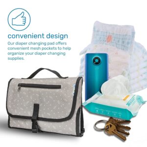 Enovoe Portable Diaper Changing Pad for Baby - Convenient, Durable, Waterproof Travel Changing Mat with Built-in Head Pillow for Your Infant - Grey Leaf Design