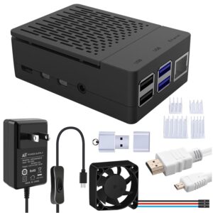 geeekpi case with pwm fan for raspberry pi 4, 18w 5v 3.6a usb-c power supply for raspberry pi 4, heatsinks, usb card reader, micro hdmi cable, micro hdmi to hdmi adapter for raspberry pi 4 8gb/4gb/2gb