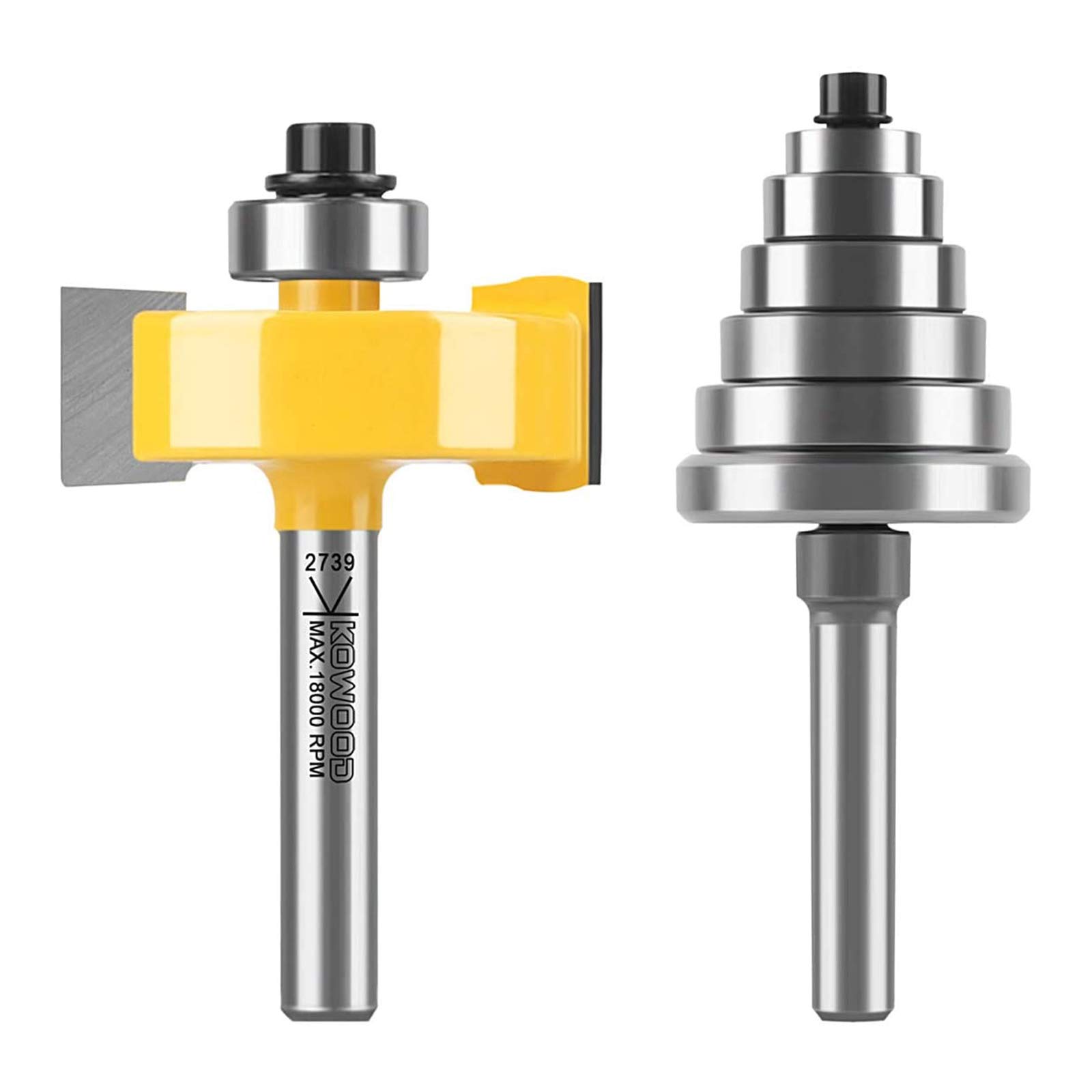 KOWOOD 1/4" inch Shank 1-3/8" Height Multi-Slot milling Cutter bit (7 Bearings, Multiple Depths 1/8", 3/16",1/4", 5/16", 3/8", 7/16", 1/2") Interchangeable and Adjustable Bearings.