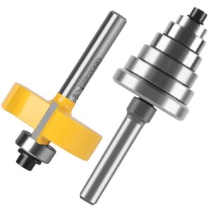 KOWOOD 1/4" inch Shank 1-3/8" Height Multi-Slot milling Cutter bit (7 Bearings, Multiple Depths 1/8", 3/16",1/4", 5/16", 3/8", 7/16", 1/2") Interchangeable and Adjustable Bearings.