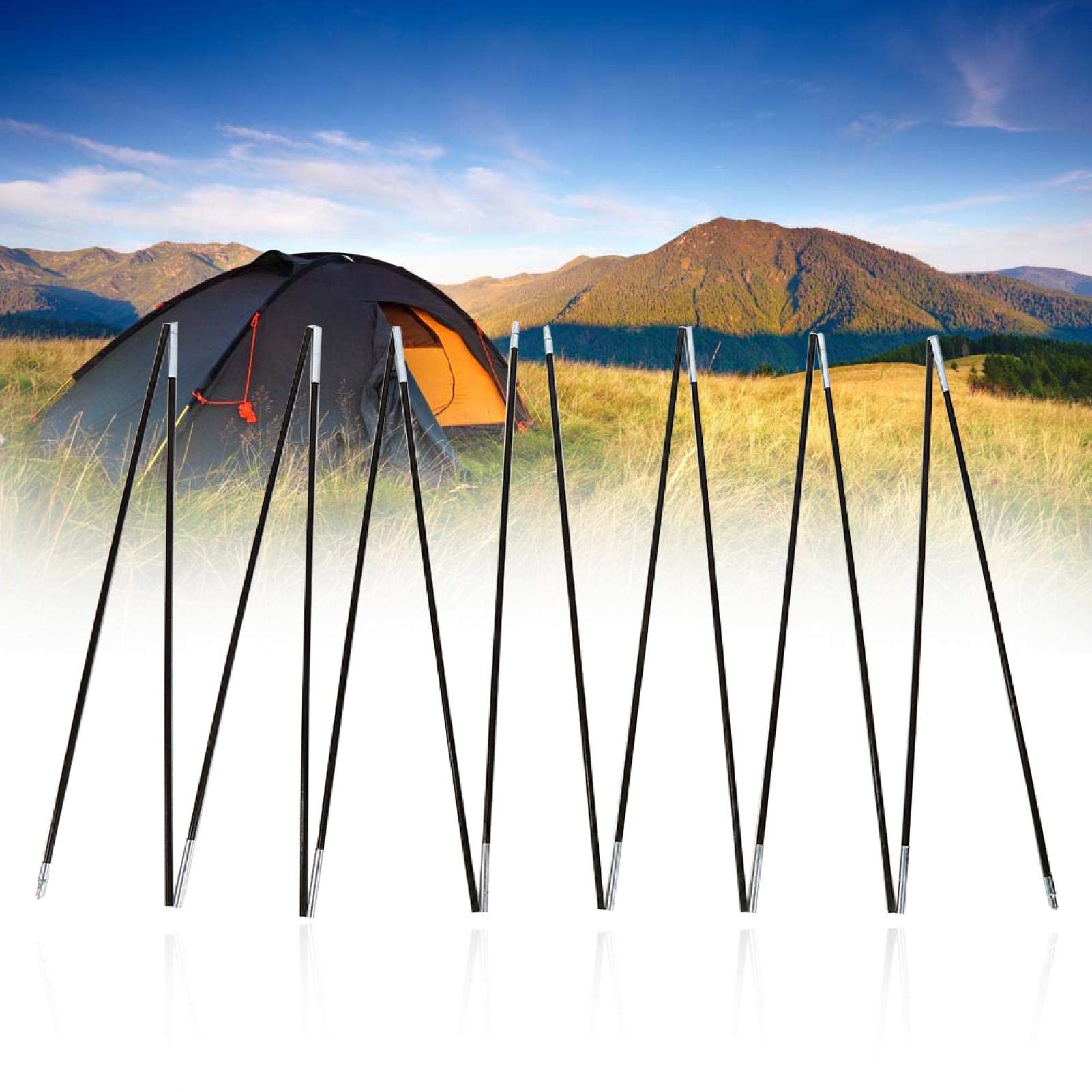 Tent Poles, 1 Set 2 Pcs Outdoor Camping Fiber Glass Rod Double Tent Pole Support Frames Kit