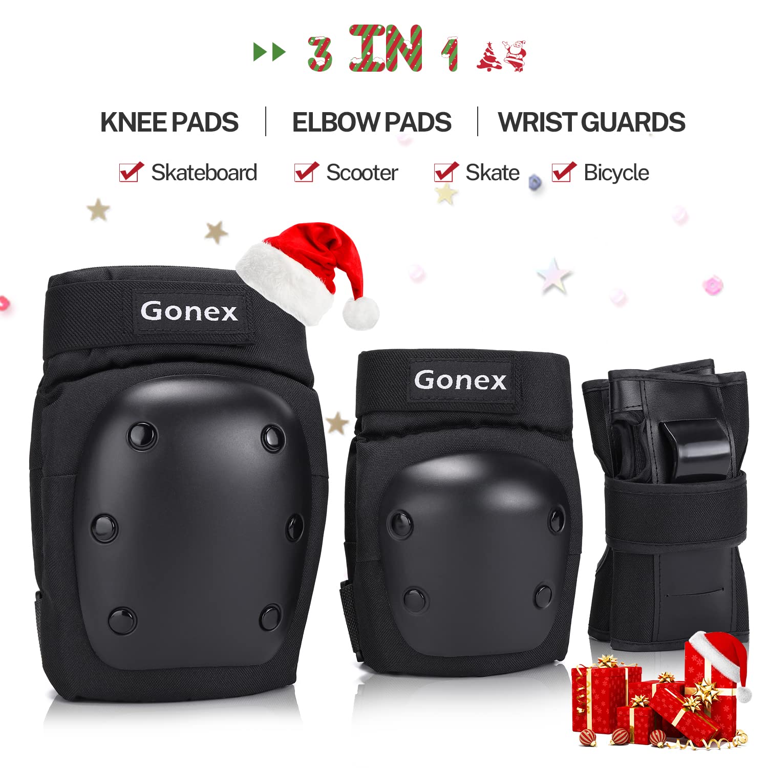 Gonex Knee Pads Elbow Pads with Wrist Guards, Kids Youth Adult Skateboard Skate Pads 3 in 1 Protective Gear Set for Skateboarding Skating Roller Skating Scooter Cycling Biking Bicycle, Black S