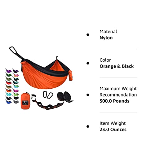 Gold Armour Camping Hammock - Portable Hammock Single Hammock Camping Accessories Gear for Outdoor Indoor Adult Kids, USA Based Brand (Orange & Black)