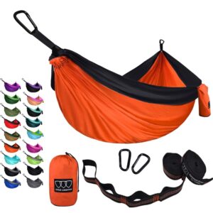 Gold Armour Camping Hammock - Portable Hammock Single Hammock Camping Accessories Gear for Outdoor Indoor Adult Kids, USA Based Brand (Orange & Black)