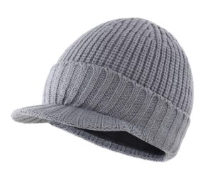 home prefer men's outdoor newsboy hat winter warm thick knit beanie cap with visor (light gray)