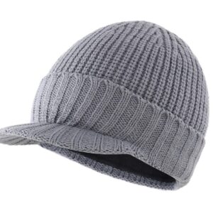 Home Prefer Men's Outdoor Newsboy Hat Winter Warm Thick Knit Beanie Cap with Visor (Light Gray)