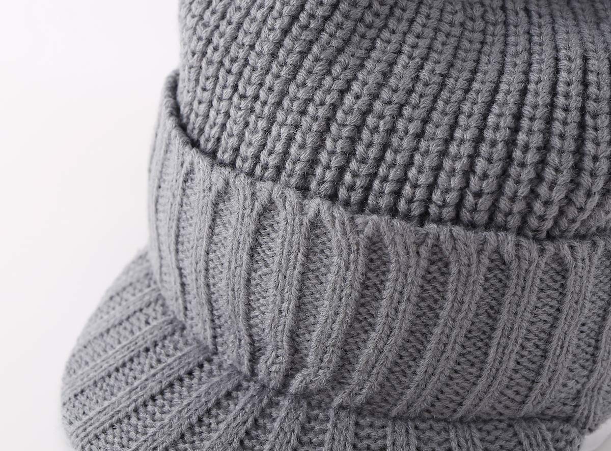 Home Prefer Men's Outdoor Newsboy Hat Winter Warm Thick Knit Beanie Cap with Visor (Light Gray)