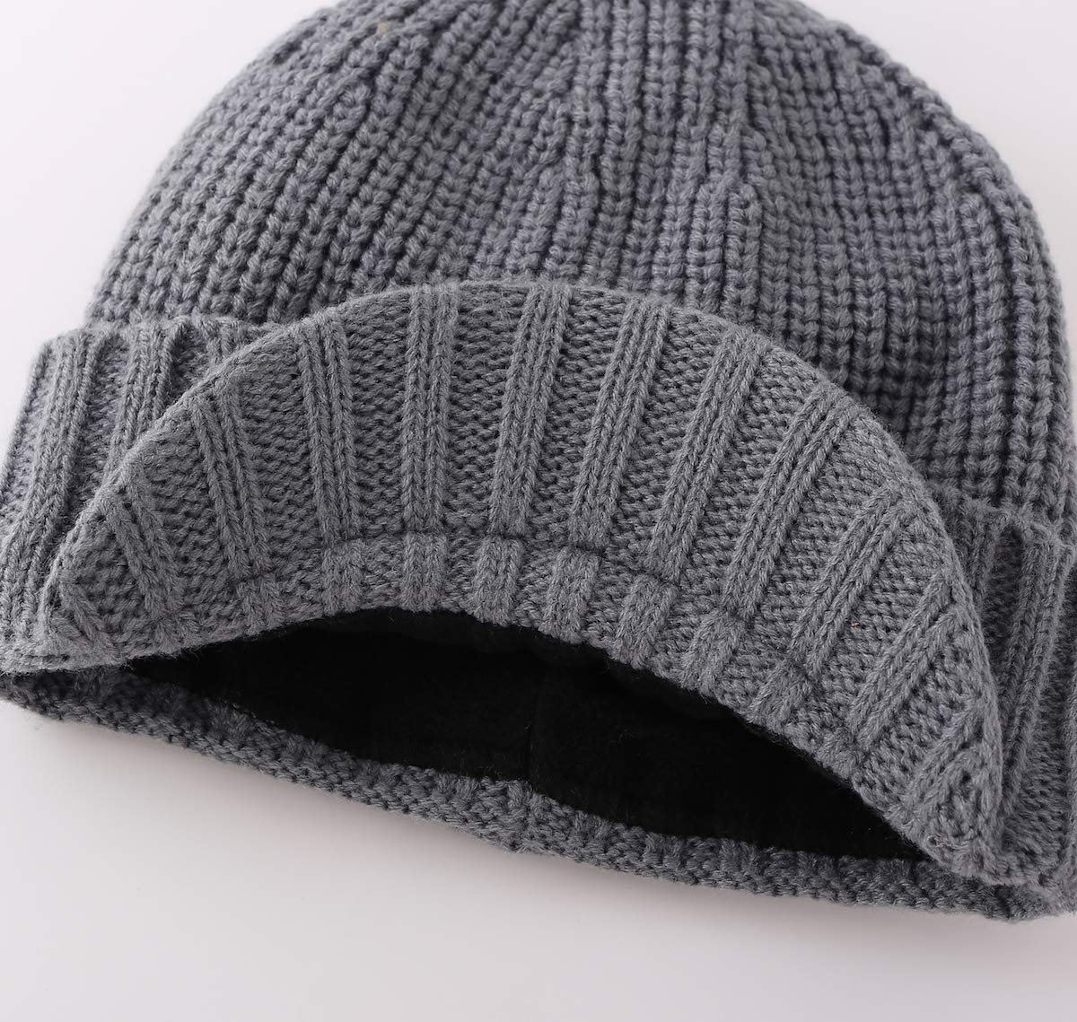 Home Prefer Men's Outdoor Newsboy Hat Winter Warm Thick Knit Beanie Cap with Visor (Light Gray)