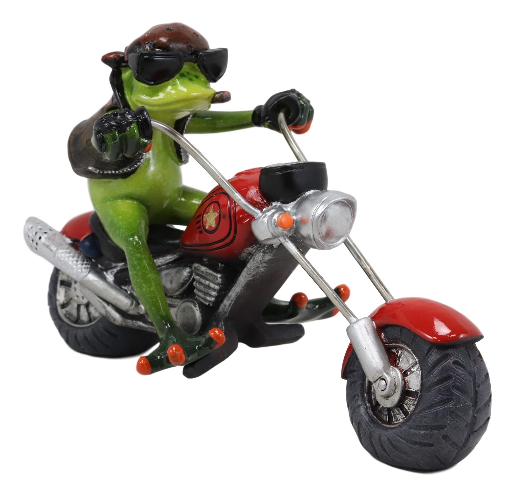 Ebros 8.5" Long Born to Ride Biker Frog Smoking Cigar Riding On Red Chopper Motorcycle Bike Statue Crazy for Frogs Toads Home Decor Accent