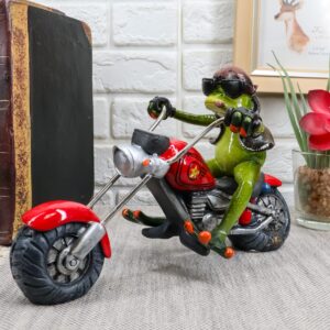 Ebros 8.5" Long Born to Ride Biker Frog Smoking Cigar Riding On Red Chopper Motorcycle Bike Statue Crazy for Frogs Toads Home Decor Accent