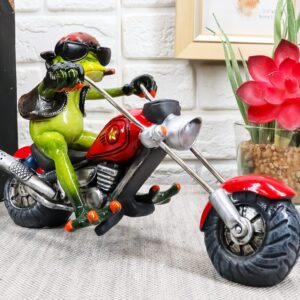 Ebros 8.5" Long Born to Ride Biker Frog Smoking Cigar Riding On Red Chopper Motorcycle Bike Statue Crazy for Frogs Toads Home Decor Accent