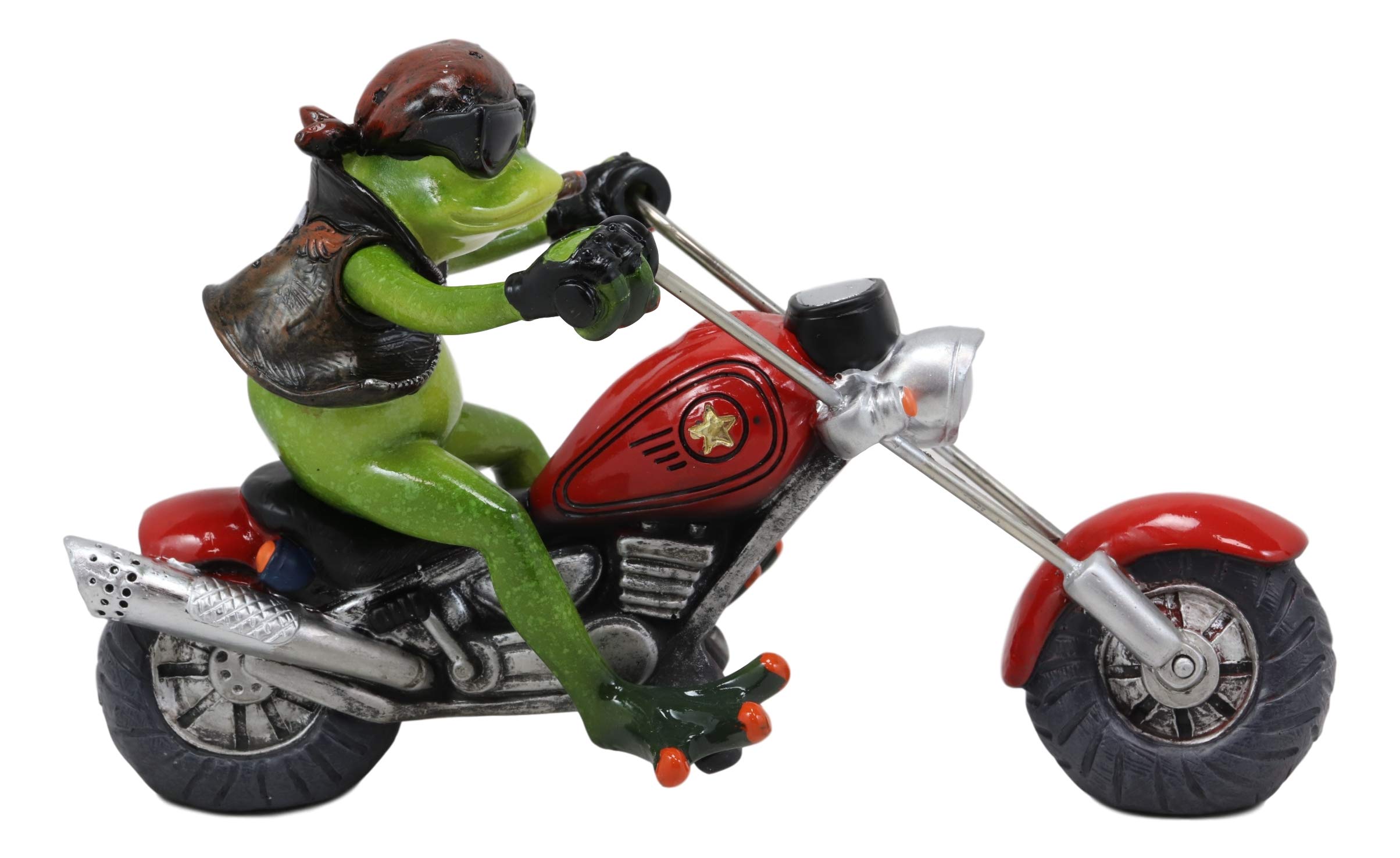 Ebros 8.5" Long Born to Ride Biker Frog Smoking Cigar Riding On Red Chopper Motorcycle Bike Statue Crazy for Frogs Toads Home Decor Accent