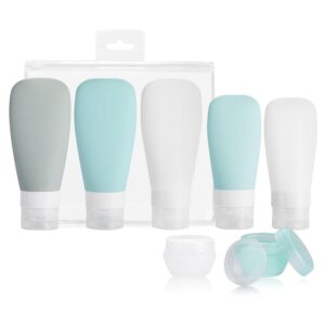 vonpri silicone travel bottles, leak proof squeezable refillable travel accessories toiletries containers travel size cosmetic tube for shampoo lotion soap liquids (3oz&2oz 5pack)
