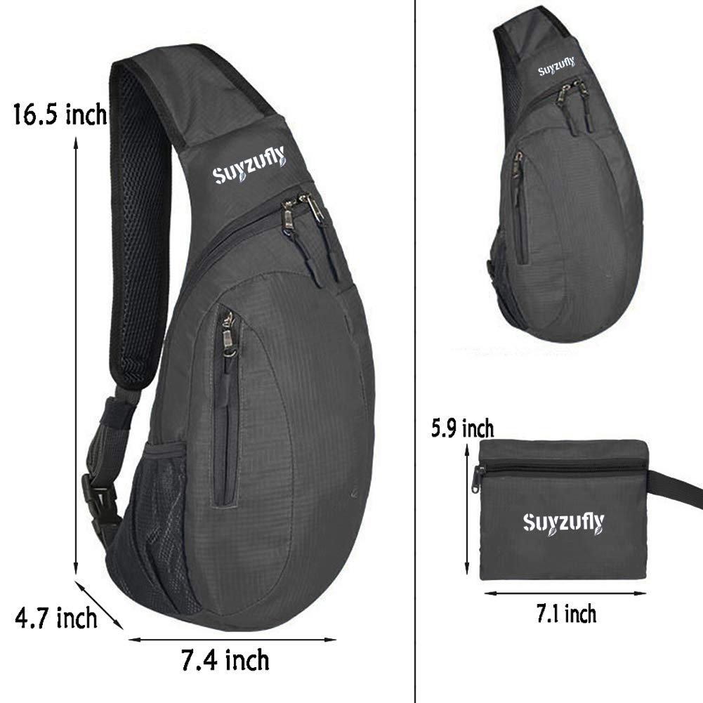 Suyzufly Men Women Foldable Sling Bags Shoulder Chest Backpack Crossbody Daypack for Cycling Walking Hiking Gray