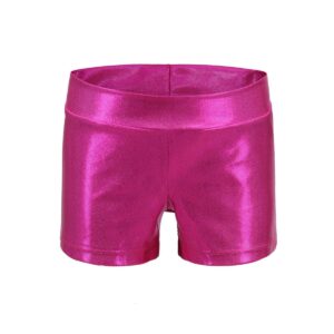 girls dance short gymnastics athletic shorts sparkle glitter tumbling bottoms (rose red, 120)