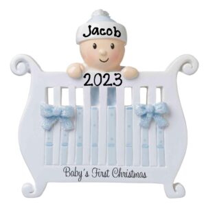 2023 new baby in crib personalized baby`s first christmas hanging tree ornament new born baby gift-free personalized (blue)