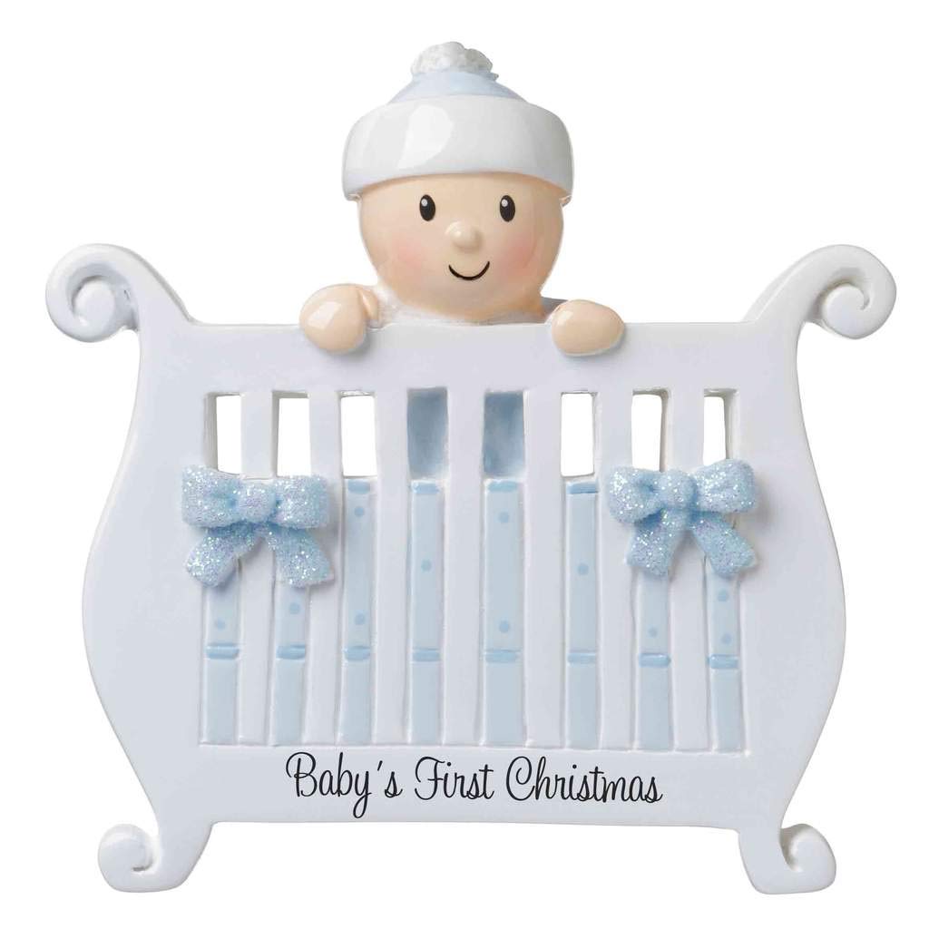 2023 New Baby in Crib Personalized Baby`s First Christmas Hanging Tree Ornament New Born Baby Gift-Free Personalized (Blue)