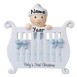 2023 New Baby in Crib Personalized Baby`s First Christmas Hanging Tree Ornament New Born Baby Gift-Free Personalized (Blue)