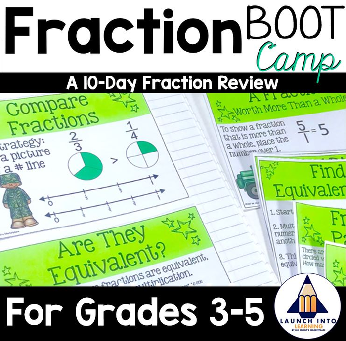 Fraction Boot Camp - A 10-Day Fraction Review for 3rd, 4th, and 5th Grades (Fractions, Test Prep, Fraction Tiles, Fraction Manipulative)