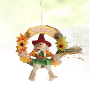 Scarecrow Wreath Hanging Scarecrow Ornament Scarecrow Garland Halloween Thanksgiving Decor Autumn Fall Harvest Decoration for Party Home Bar Garden(Small/Female)