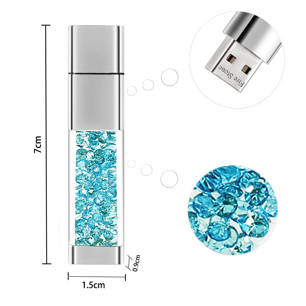 Lovely Diamond USB 2.0 Flash Drive Data Storage Memory Stick USB Stick Pendrive Gift (32GB, Lake Blue)