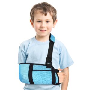 arm sling for kids, child arm sling with waist strap, padded children youth arm support sling shoulder immobilizer for broken elbow wrist arm shoulder injury rotator cuff, left or