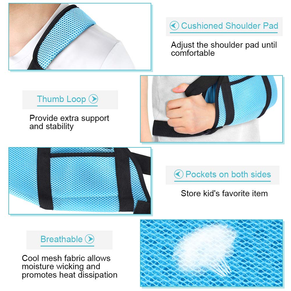 Arm Sling for Kids, Child Arm Sling with Waist Strap, Padded Children Youth Arm Support Sling Shoulder Immobilizer for Broken Elbow Wrist Arm Shoulder Injury Rotator Cuff, Left or