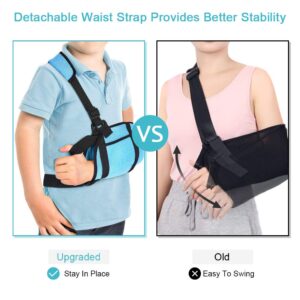 Arm Sling for Kids, Child Arm Sling with Waist Strap, Padded Children Youth Arm Support Sling Shoulder Immobilizer for Broken Elbow Wrist Arm Shoulder Injury Rotator Cuff, Left or