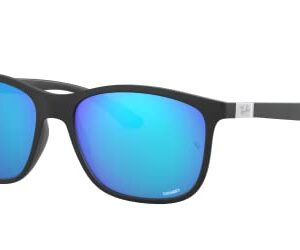 Ray-Ban Rb4330ch Chromance Square Sunglasses, Matte Black/Polarized Green Mirrored Blue, 56 mm