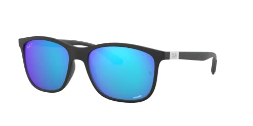 Ray-Ban Rb4330ch Chromance Square Sunglasses, Matte Black/Polarized Green Mirrored Blue, 56 mm