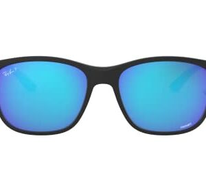 Ray-Ban Rb4330ch Chromance Square Sunglasses, Matte Black/Polarized Green Mirrored Blue, 56 mm